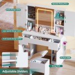 YITAHOME LED Vanity Desk with Mirror and Stool