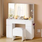 YITAHOME LED Vanity Desk with Mirror and Stool