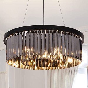 Sleek Black Crystal Chandelier with 6 Lights