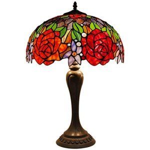Tiffany Style Red Rose Table Lamp for Home