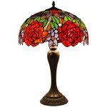 Tiffany Style Red Rose Table Lamp for Home