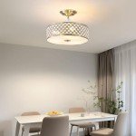 Antique Brass Crystal Semi Flush Ceiling Light