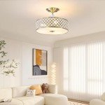 Antique Brass Crystal Semi Flush Ceiling Light