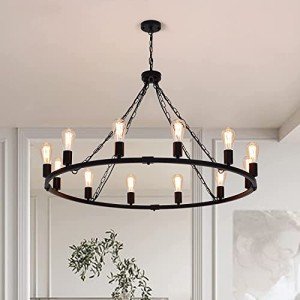 Rustic Farmhouse 12-Light Black Metal Chandelier