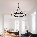 Rustic Farmhouse 12-Light Black Metal Chandelier