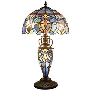 Tiffany Stained Glass Table Lamp - Blue & Purple