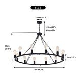 Rustic Farmhouse 12-Light Black Metal Chandelier