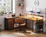 L-Shaped Gaming Desk with LED Lights and Drawers