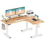 Light Brown Adjustable L-Shaped Electric Standing Desk