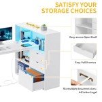 L-Shaped Computer Desk with Drawers and LED Lights