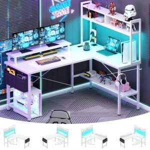 Aheaplus L-Shaped Gaming Desk with LED Lights