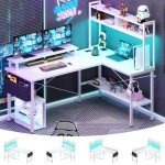Aheaplus L-Shaped Gaming Desk with LED Lights