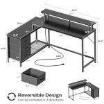 L Shaped Gaming Desk with LED Lights & Storage