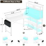 Aheaplus L-Shaped Gaming Desk with LED Lights