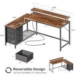 Huuger L-Shaped Gaming Desk with LED Lights