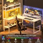 Aheaplus L-Shaped Gaming Desk with LED Lights