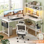 Aheaplus L-Shaped Gaming Desk with LED Lights