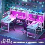 Aheaplus L-Shaped Gaming Desk with LED Lights