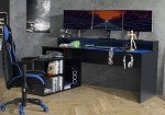 L-Shaped Corner Gaming Desk with LED Lights