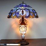 Tiffany Blue Purple Stained Glass Table Lamp