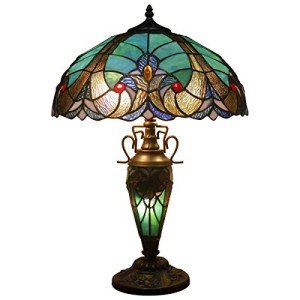Green Stained Glass Tiffany Table Lamp 16"Inches