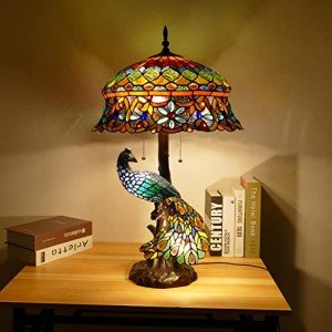 Baroque Tiffany Style Peacock Table Lamp - 18 Inch