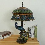 Baroque Tiffany Style Peacock Table Lamp - 18 Inch