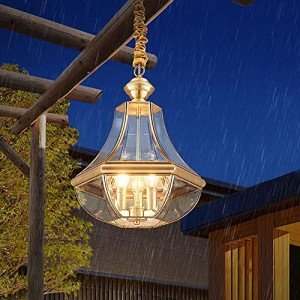 Copper Lantern Chandelier - Waterproof Outdoor Pendant Lamp