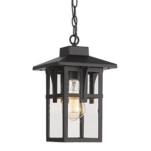 Matte Black Outdoor Pendant Light with Seeded Glass