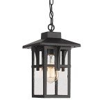 Matte Black Outdoor Pendant Light with Seeded Glass