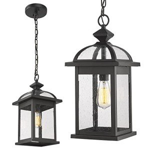 Large Black Outdoor Pendant Lantern Light Fixture