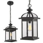Large Black Outdoor Pendant Lantern Light Fixture