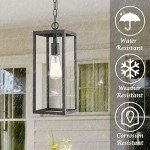 Bestshared Black Outdoor Pendant Lantern with Glass