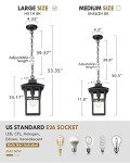 Matte Black Outdoor Pendant Light with Seeded Glass
