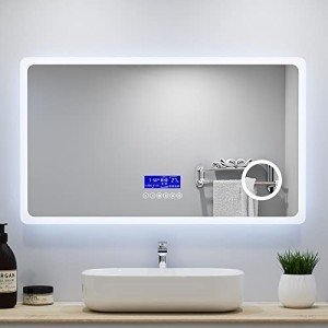 Bluetooth LED Bathroom Mirror with Clock & Anti-Fog