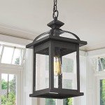 Large Black Outdoor Pendant Lantern Light Fixture