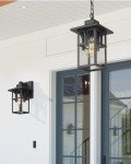 Matte Black Outdoor Pendant Light with Seeded Glass