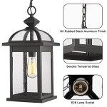 Large Black Outdoor Pendant Lantern Light Fixture