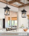 Matte Black Outdoor Pendant Light with Seeded Glass