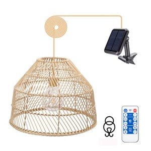Ranttan 14.6" Outdoor Rattan Solar Chandelier