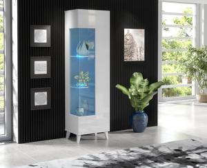 Furneo White Display Cabinet with Blue LED Lights