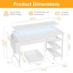 White 39-Inch Gaming Desk with Shelves and LED