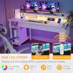 White 39-Inch Gaming Desk with Shelves and LED