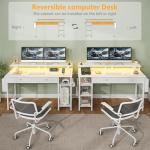 White 39-Inch Gaming Desk with Shelves and LED