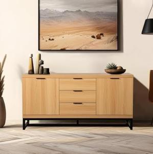 Light Oak Sideboard with Metal Base and Storage
