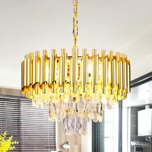 Modern 3-Tier Black and Gold Crystal Chandelier