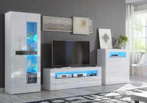 Furneo White TV Stand with Blue LED Lighting