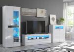 Furneo White TV Stand with Blue LED Lighting