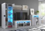 Furneo White TV Stand with Blue LED Lighting