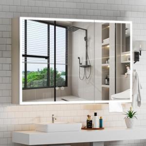 Large Wall-Mounted Bathroom Cabinet with LED Mirror